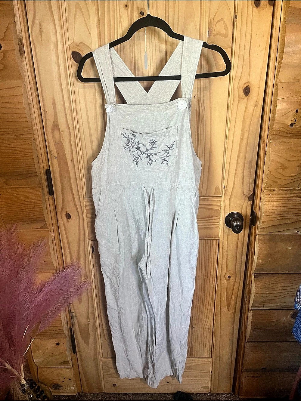 Sara Bond Embroidered Linen Overalls in White Size Small Like New